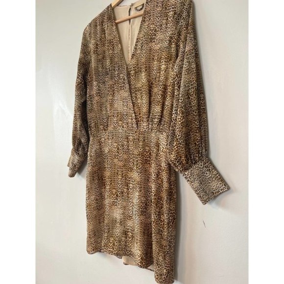 Alexis Dula Animal Print Lined Blouson Mini Dress Women's Brown Size: XS NWOT - Picture 3 of 8